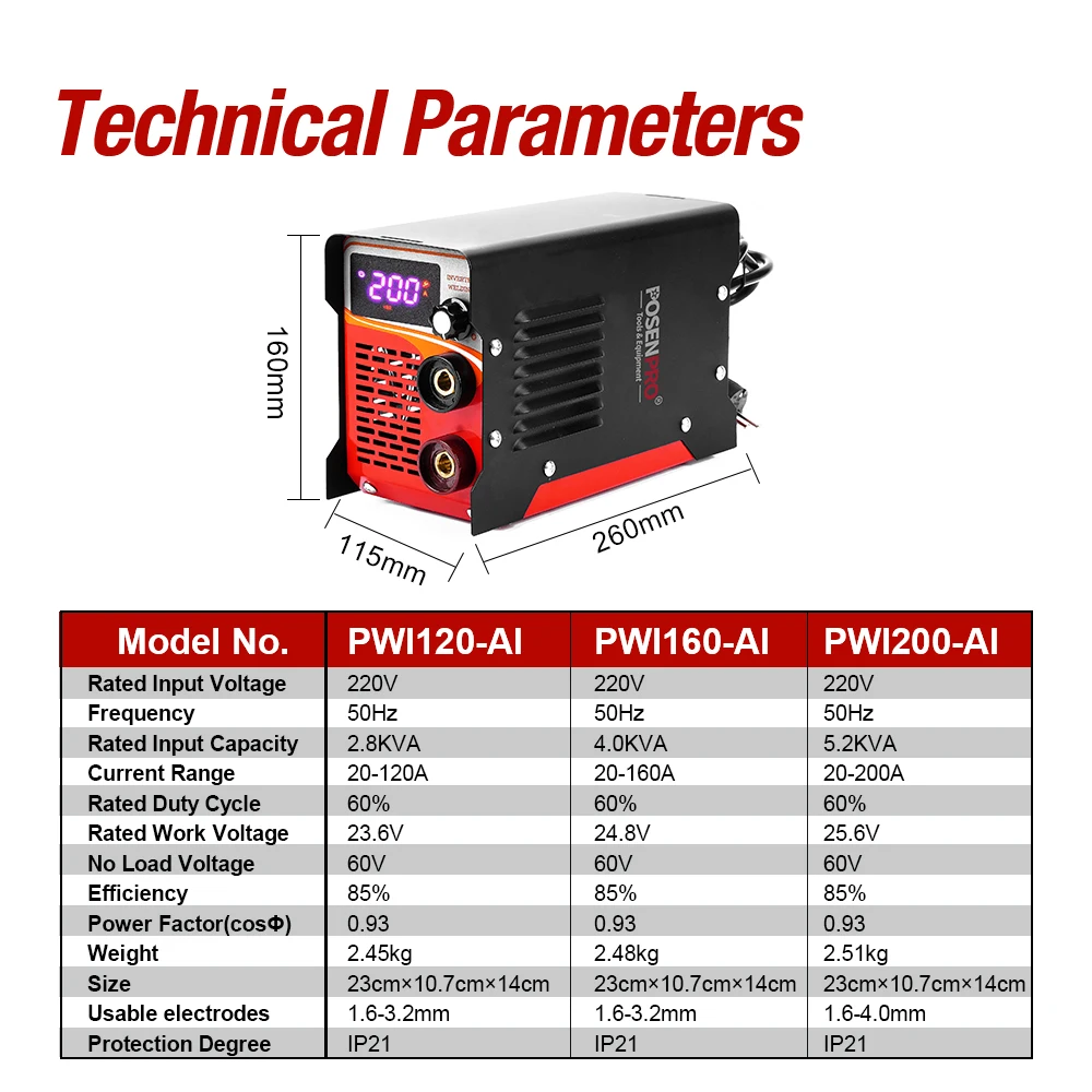 Сварочный аппарат POSENPRO AC220V MMA 120A/160A/200A AI Электродуговые сварочные аппараты для пайки сварочных инструментов