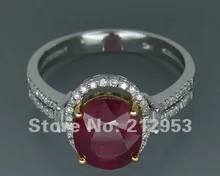 Vintage 4.42Ct Solid 14kt Multi Tone Yellow&White Blood Red Ruby Ring, Diamond Natural Red Ruby Engagement Ring Diamond Jewelry