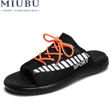 MIUBU Summer Flats Men Slippers Elasticals Slippers Men Outdoor Shoes Men Soft Massage Beach Slippers Mesh Adult Casual Shoes padegao men s shoes slippers mnk