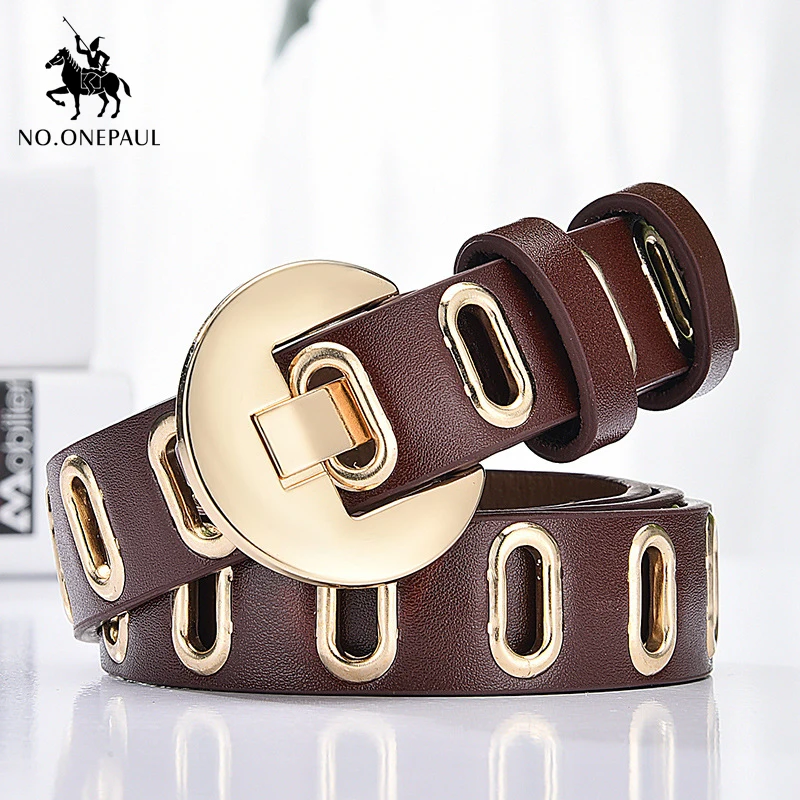 

NO.ONEPAUL Women's luxury brand hollow fashion authentic belt wild student jeans trend personality ladies belt free shipping