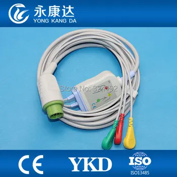 

3pcs Konron12pin one-piece ECG cable with 3 lead,snap / IEC, CE&ISO13485, Free shipping!