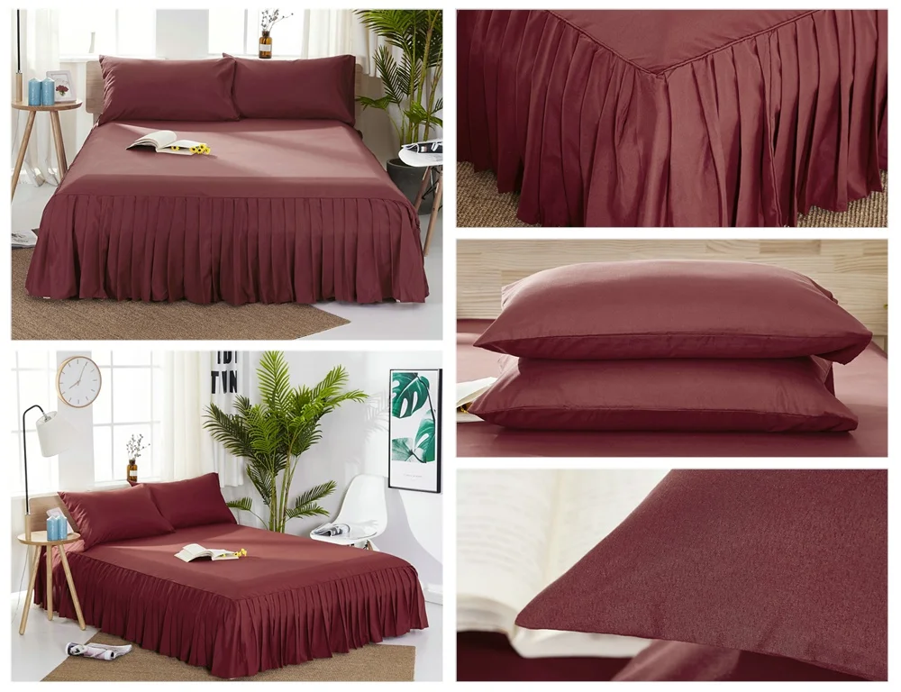 Battilo полиэстер Подогнанный лист падение Просверленный valance сплошной цвет кровать юбка один/двойной/король/супер король постельное покрывало
