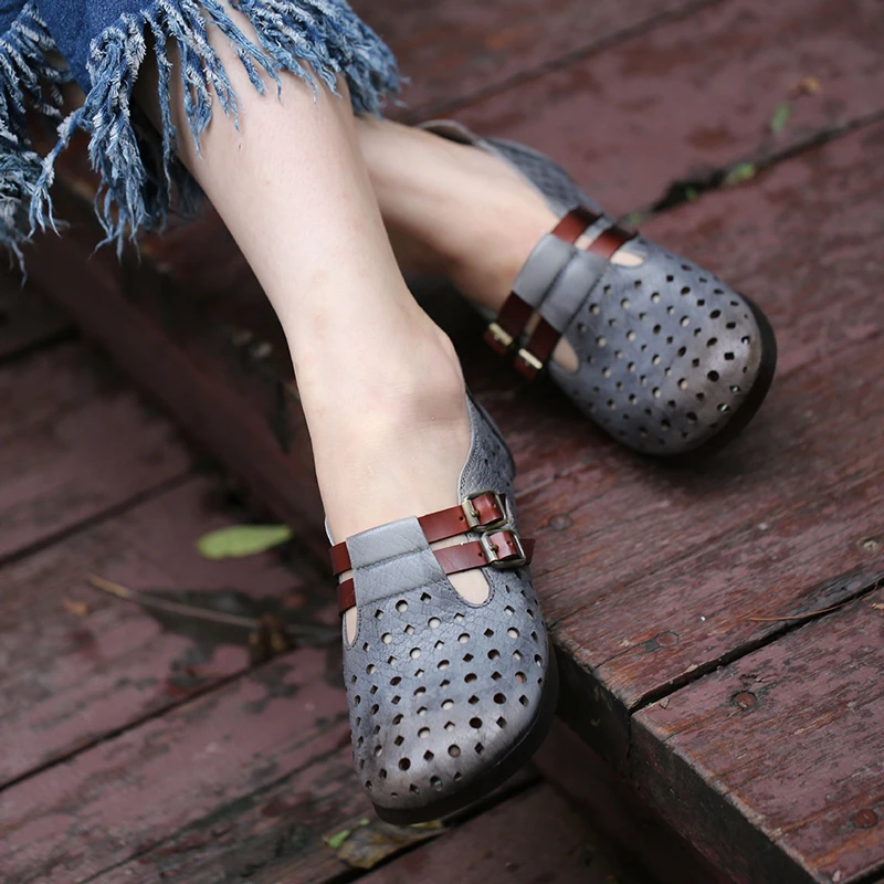 

Women Casual Shoes Buckle Soft Sole Ladies Flats Shallow Mouth Retro Handmade Shoes DC01 Actmdall