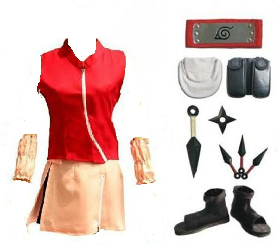 

Naruto Haruno Sakura cosplay costume Cloth With Gloves Whole Set