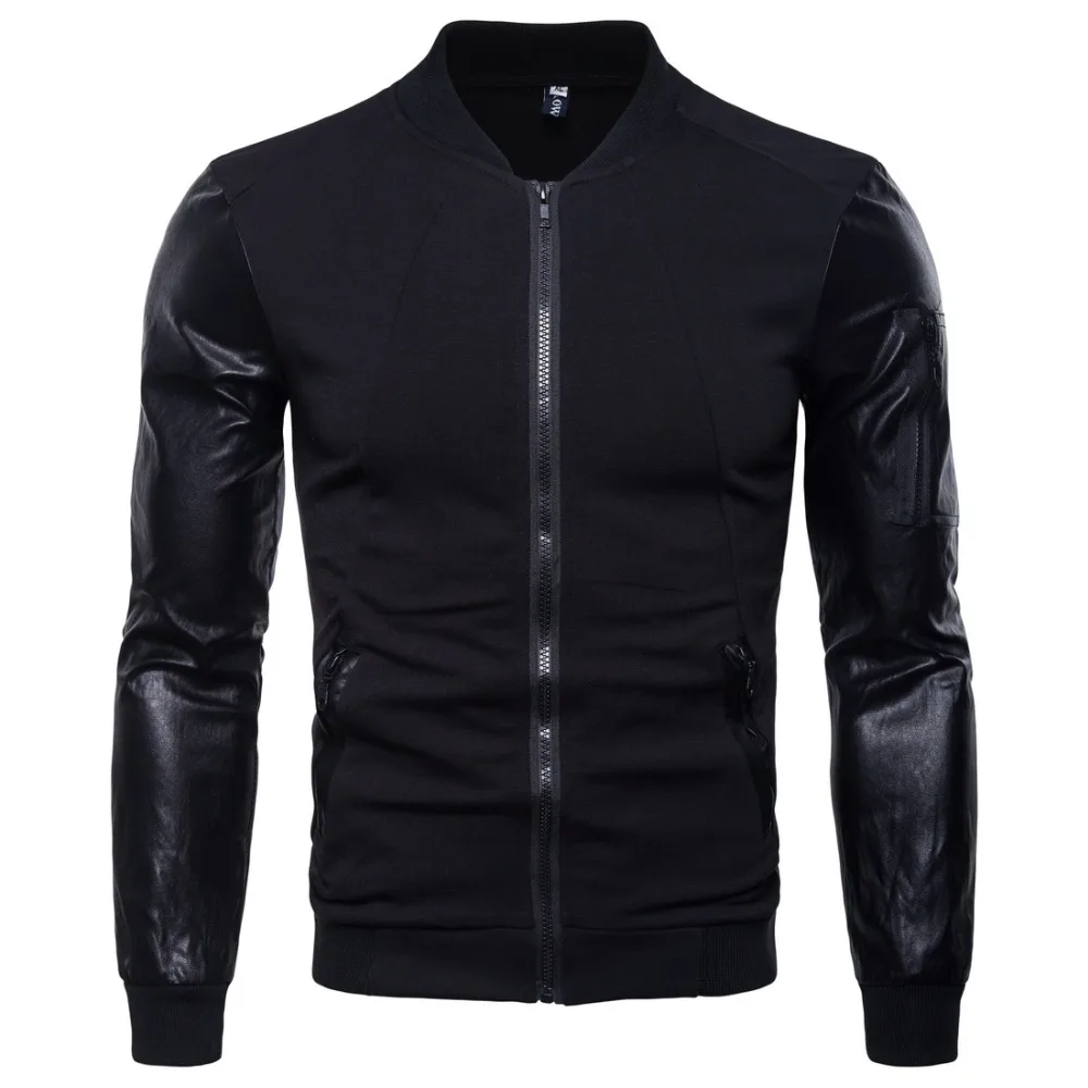 

Man Hoodies with PU Lone sleeve Coat Men All Season Warm Wearing with Zipper Loose style Men Clothes M-3XL British Style