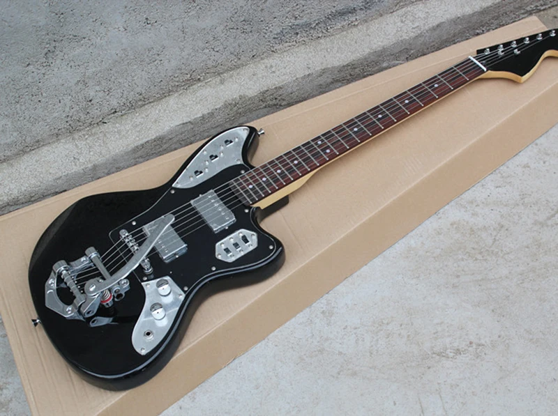 

Factory OEM Black Electric Guitar with Small Rocker,Rosewood Fretboard,2 Pickups,Chrome Hardwares,offering customized service