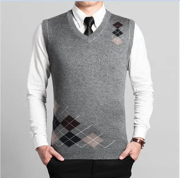 High quality men cashmere sweater vest male casual v neck sleeveless ...