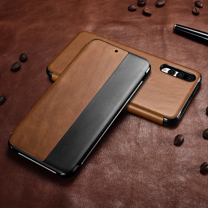 Винтажный чехол из натуральной кожи для Huawei P20 Pro роскошный умный флип с функцией