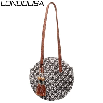 

Hot Summer Style Women Beach Bag Fashion Round Ladies Hand Bags Handwoven White Straw Bag Tassel Women Shoulder Sac A Main Femme
