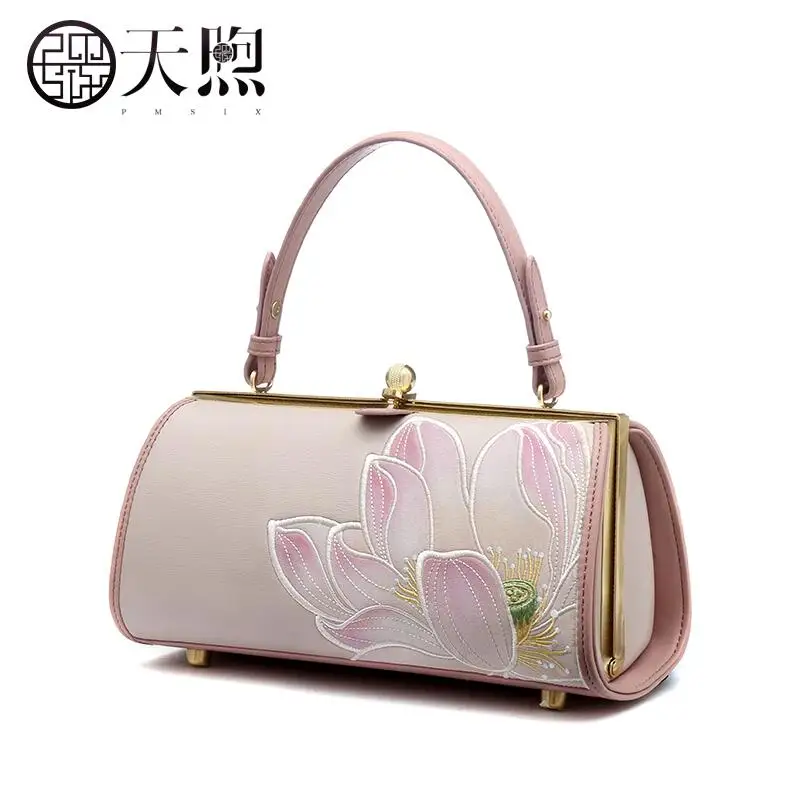 

Pmsix2018 High-quality luxury fashion new high-grade leather mini embroidery embroidery handbag Art Sen Department shoulder bag