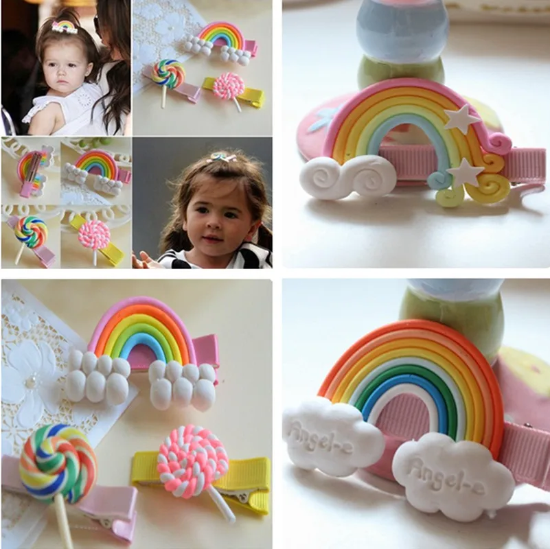 

Clear 1 PC New Korean Cute Baby Girls Hairpins Polymer Clay Stereo Cartoon Candy Hair Clips Kids Children Accessories