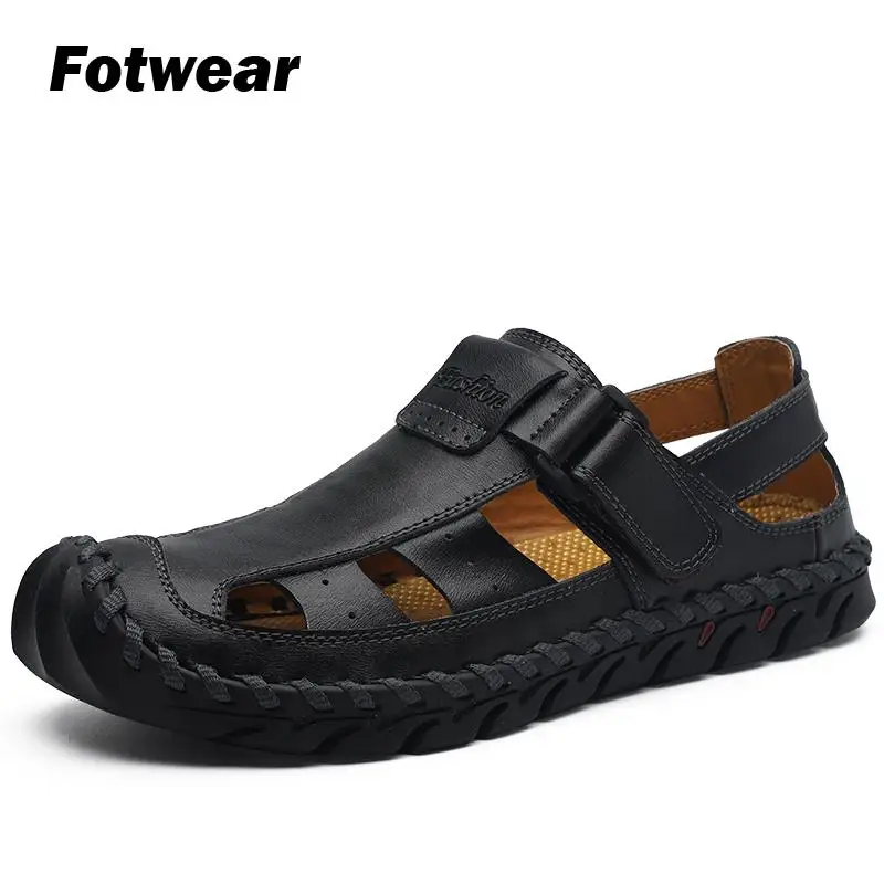 Fotwear/мужские кожаные сандалии Обувь большого размера без шнурков Модная стильная