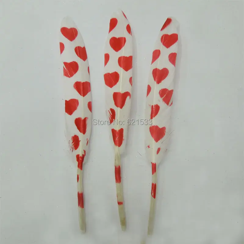 

100pcs/lot-Red Colour the Heart-shaped Painted White Duck Cocottes feathers for mask,head dress,jewelry making/10-15cm long
