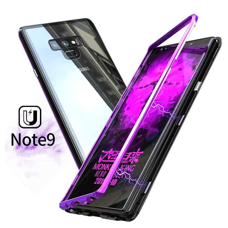 Luxury Magnetic Adsorption Metal Phone Case For Samsung Galaxy Note 9 S9 S8 Plus Tempered Glass Back Cover For iPhone X 7 8 Plus