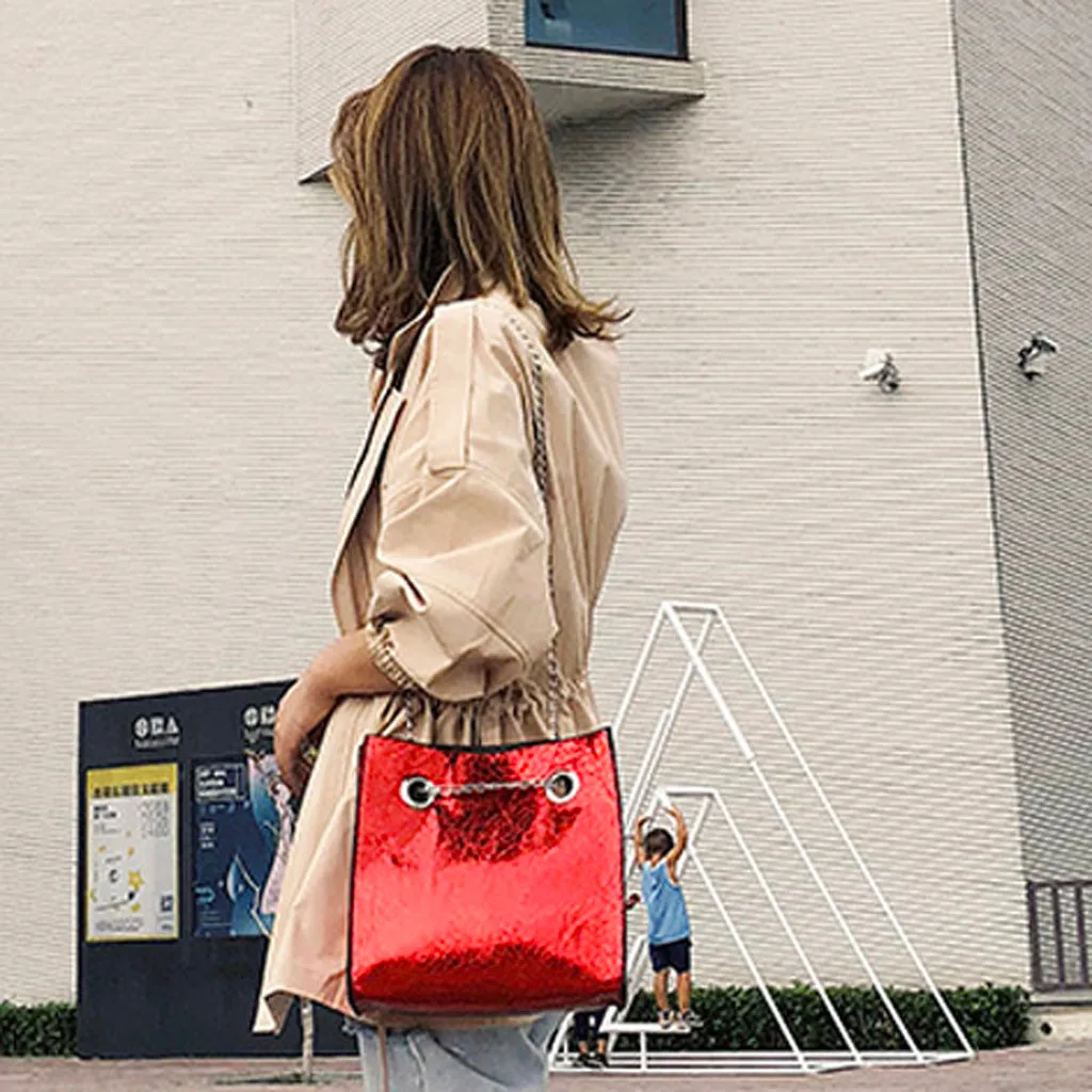 

Ladies Patent Leather Glossy Chain Shoulder Bag Oblique Bag Handbag PU Leather Handbags Big Messenger PVC Waterproof Beach Bag
