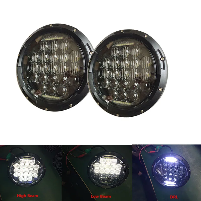 Pair Black 5D 7 INCH LED Headlight kit 75W H4 Hi/Low beam with Daytime