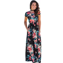 Las mujeres Del Verano 2018 de Manga Corta Cuello de O Estampado floral Hermoso Fit Llamarada Vestido de Boho Beach Maxi Largo Del Partido de Tarde Ocasional 203046