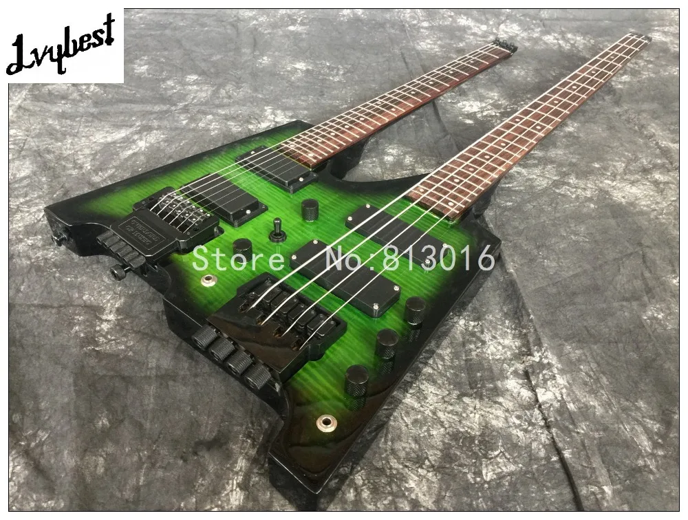 Double necks Headless Electric guitar with Flamed Maple top, 6 string