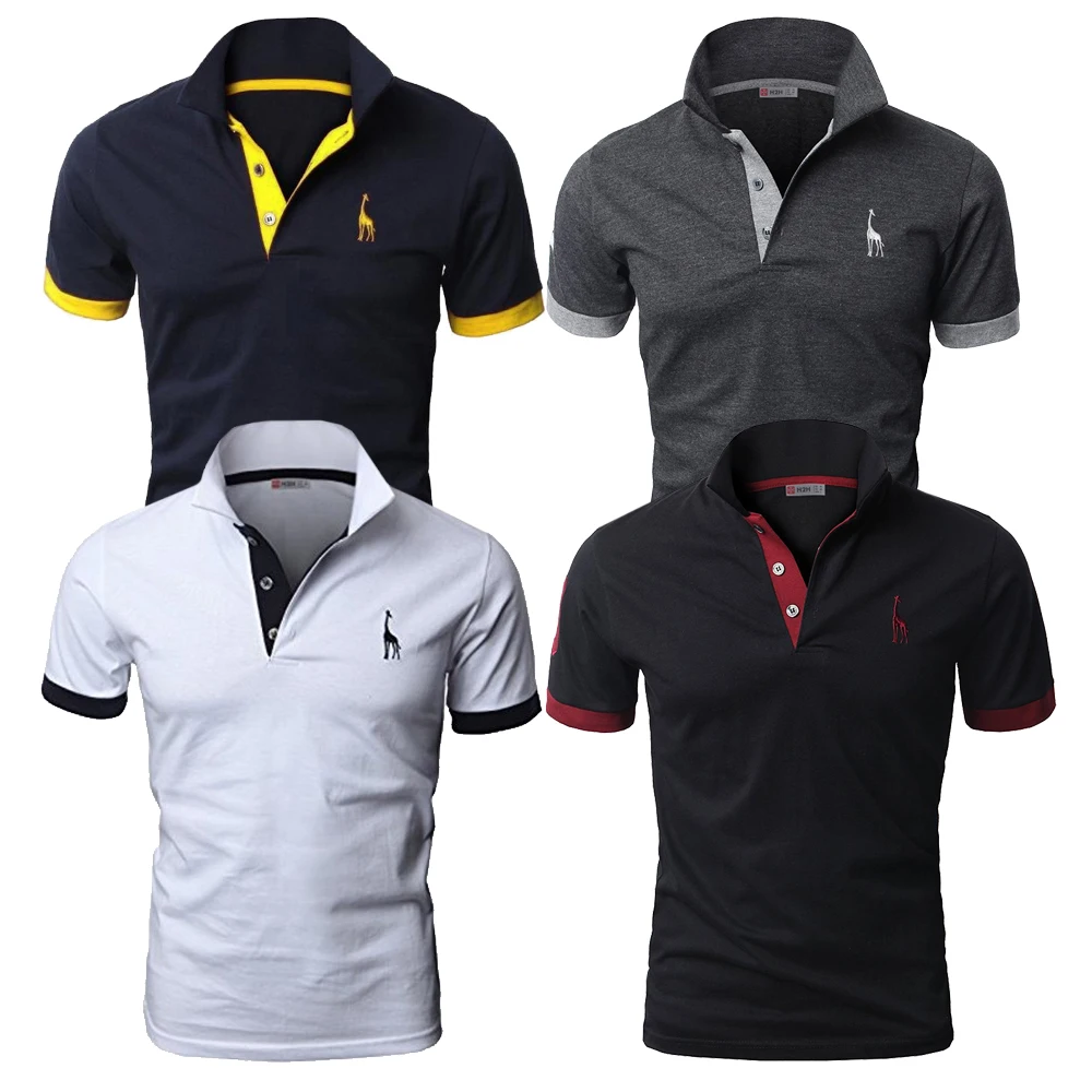 4 Pcs Set Mens Polo Solid Casual Short Sleeve Cotton Polo Shirt Men
