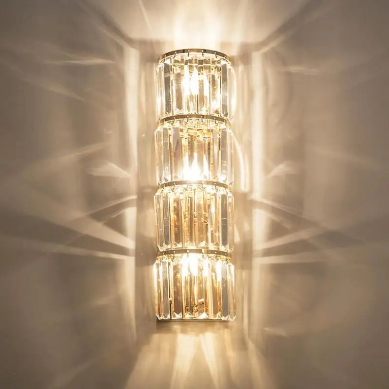 

Hotel Room Stainless Steel Wall Light Foyer Indoor Crystal wall sconce for Living Room Restaurant Gold crystal Bar Wall Lighting