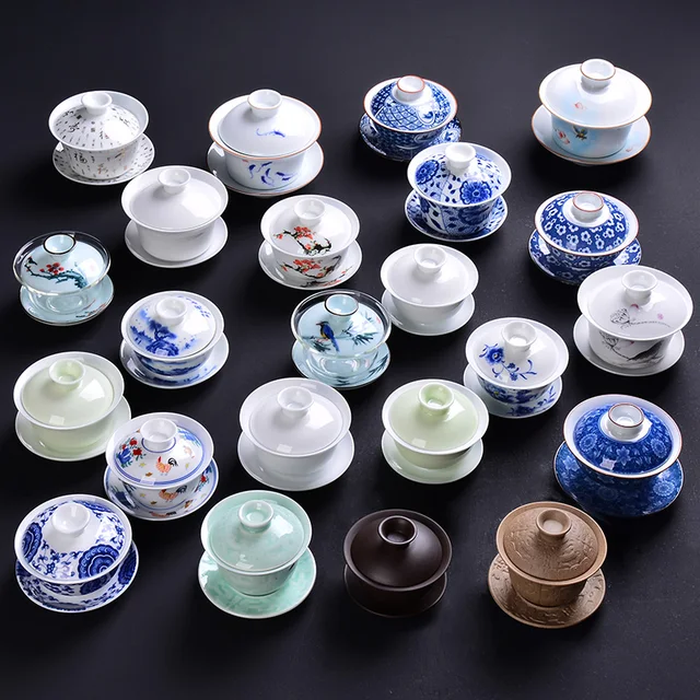 Special Offers Chinese KungFu Tea Cups Porcelain Tea Bowl Ware Tureen Ceramic Gaiwan Teaset and Saucer E $