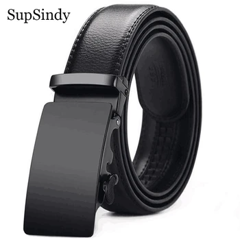 

SupSindy Leather Belts for men Cowhide luxury Automatic Buckle Belt Casual genuine leather man's belt Jeans Waistband male strap