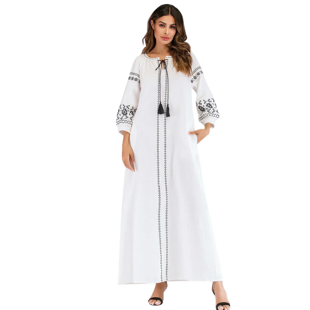 

woman muslim long dress Women 2019 Muslim Long Sleeve Embroidered Arab Plus Szie Dress Islam Jilbab Dress Middle East Ramadan