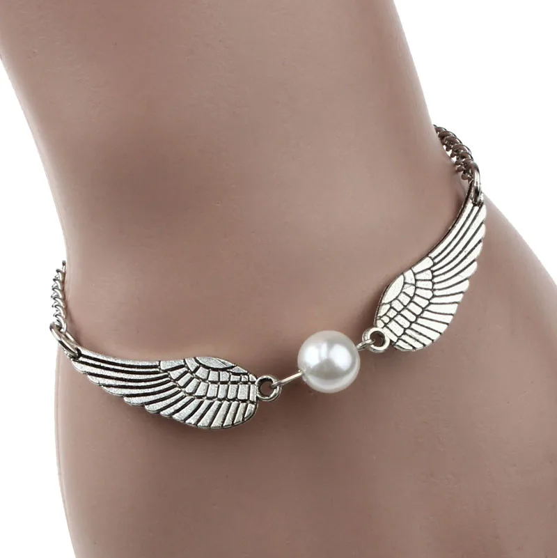 

2019 NEW Silver bracelets for women Infinity Retro Pearl Angel Wings Jewelry Dove Peace Bracelet Perles Charms #0730