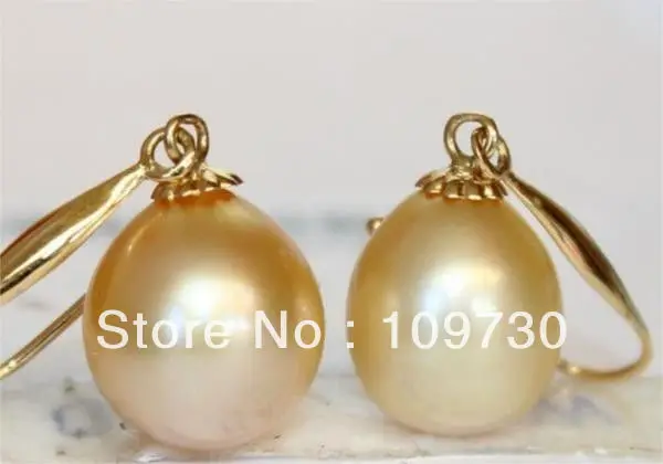 

ry00110 PAIR OF PERFECT 11X13MM NATURAL SOUTH SEA GENUINE GOLD PEARL EARRING 14K SOLID
