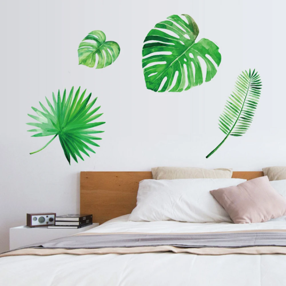 Stickers Muraux Palm Fronds Leaves Painting Plant Flowers Wall Stickers