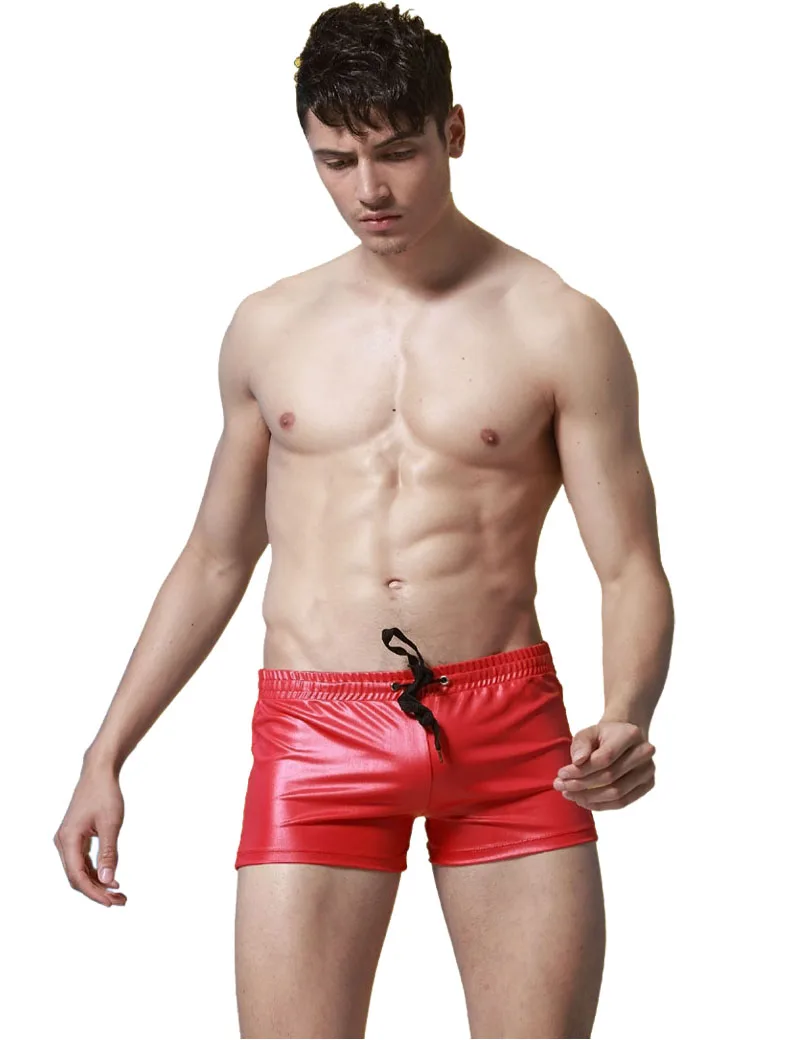 

High Quality Shorts Sexy Men Faux Leather Panties Elastic Casual Short Pants Knickers Male Boxer Shorts Summer Swimsuit