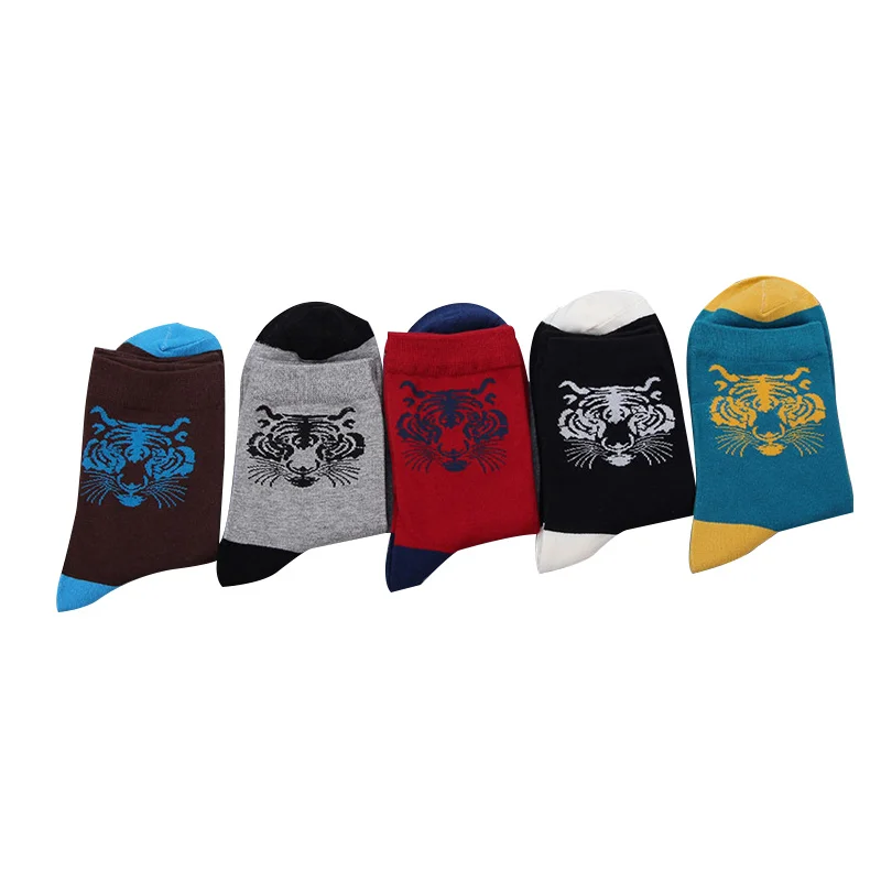 25 Pairs Tiger Printed Cotton Men Middle Socks Trendy Creative Mixed Color Socks Warm Socks Casual Anti-Bacterial Deodorant Breatheable