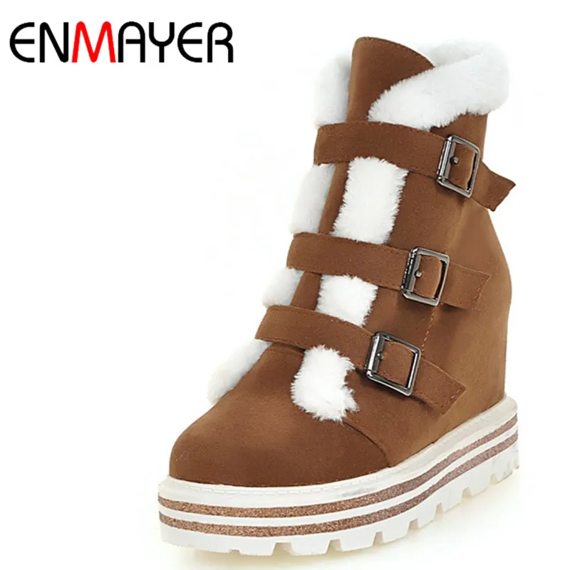 

ENMAYER Charms Shoes Woman Ankle Boots for Women Winter Boots Slip-on Black 3 Colors Large Size 34-43 Round Toe Shoes Women