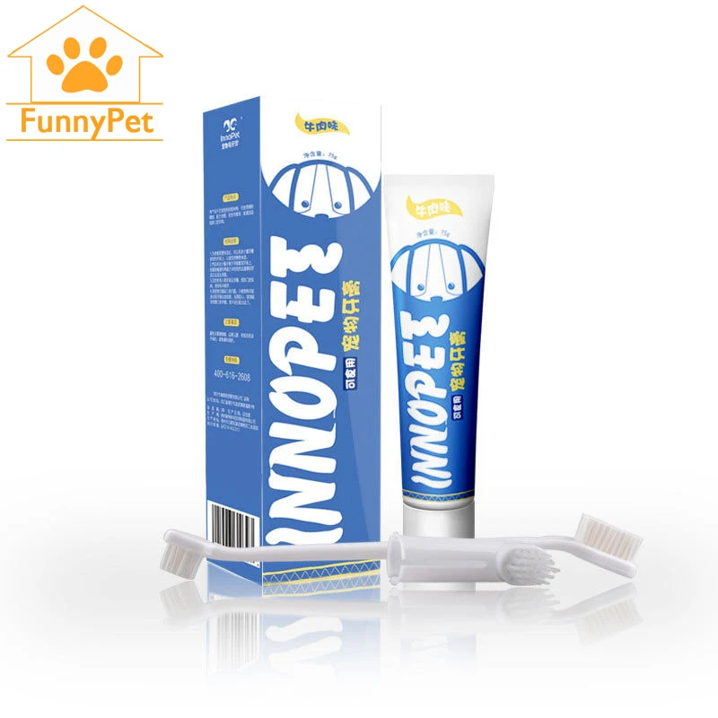 

1 Set Pet Dog Toothpaste Vanilla Beef Flavor Tooth Paste Dog Healthy Teeth Brushing Cleaner For Finger Tooth Back Up Brush Care