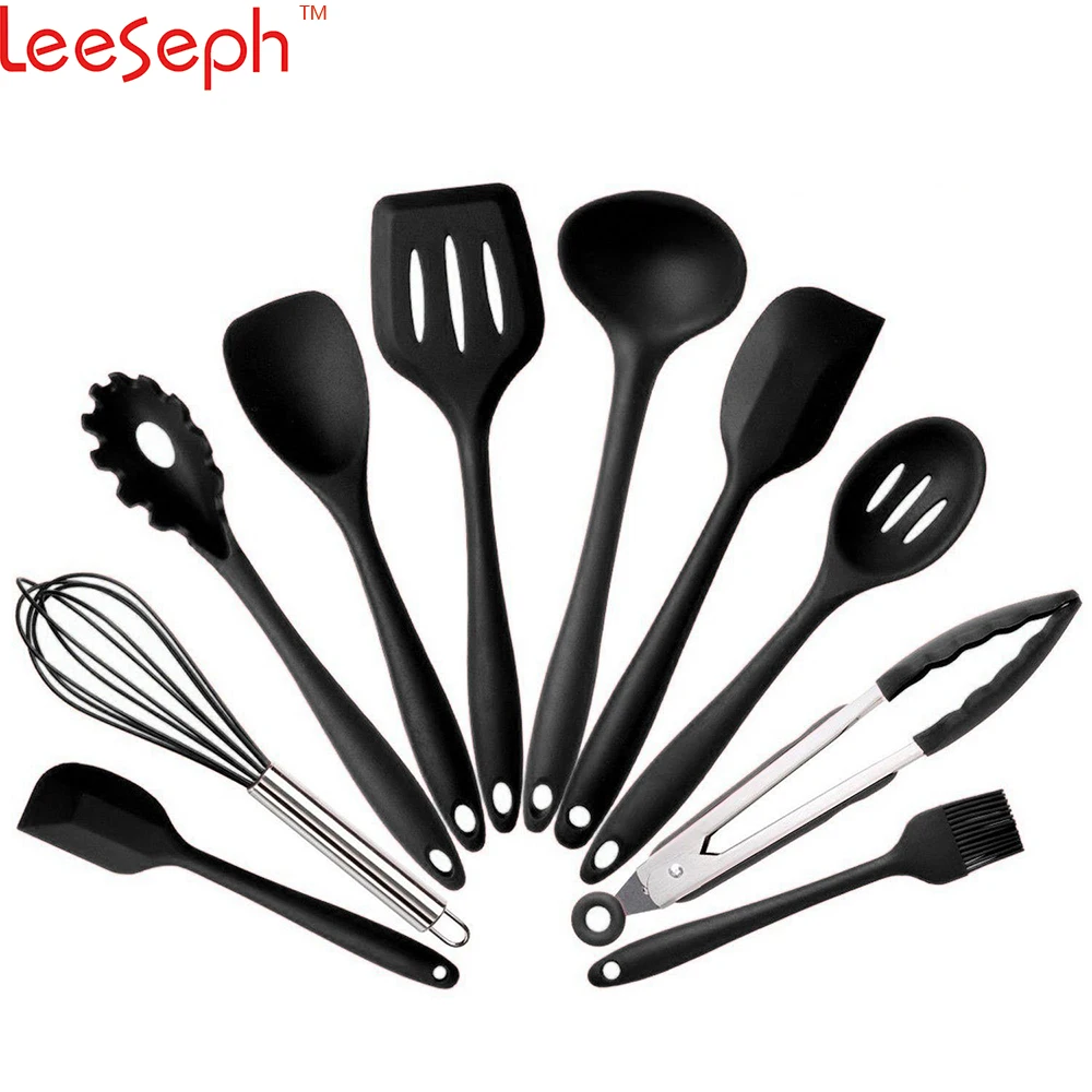 

Kitchen Utensils Cooking Set Includes 10 Pieces Non-stick Cookware Spaghetti Server, Soup Ladle, Slotted Turner, Whisk