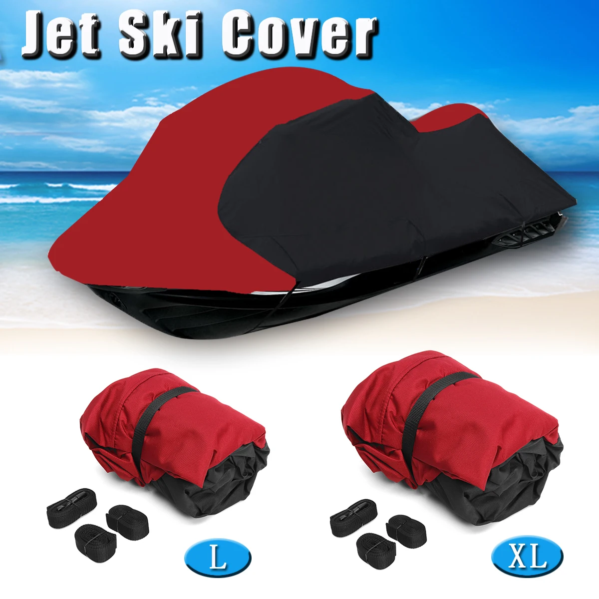 

600D Polyester Solution Dyed Waterproof Boat Cover Fit for Universal 3 person PWC Jet Ski 294-342cm and 348-356cm length W/ Bag