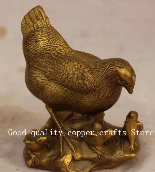 

Chinese Brass Carved Gold Chicken Animal Family Statue