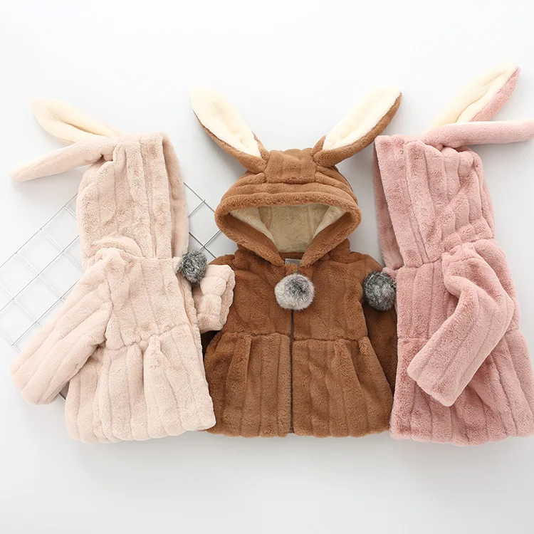Girls Jacket for Babies New Winter Clothes Rabbit Ears Outerwear Coat Thick Kids Children Clothing With Hooded Winter Coveralls