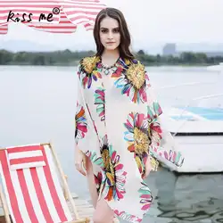 Saida De Praia 2018 с цветочным принтом пляжное платье Cover Up плавание одежда для женщин Свободные пляжная туника бикини Praia Туника парео-саронг
