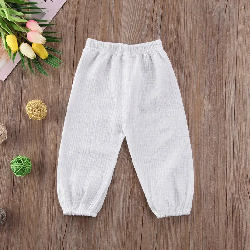 Brand New Toddler Infant Child Baby Girls Boy Pants Wrinkled Cotton Vintage Bloomers Trousers Legging Solid Pants 6M-4T - Цвет: Белый