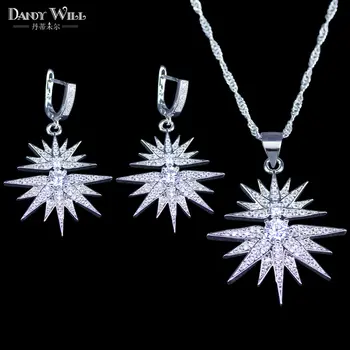 

Surprise Birthday/Party/Engagement Present For Women & Lady Star Silver Color Jewelry Sets Pendant Drop Earrings Set
