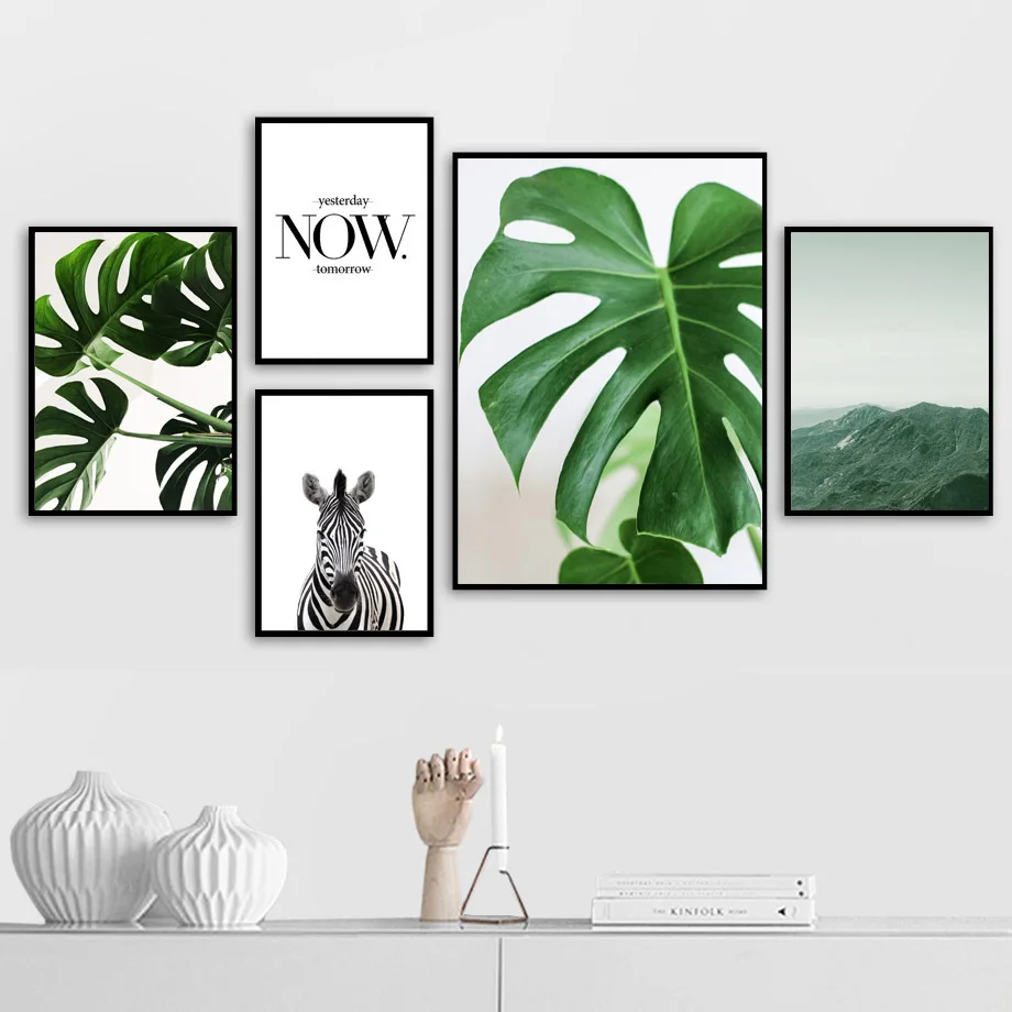 

Fresh Leaves Zebra Wall Art Canvas Painting Green Art Nordic Posters And Prints Quotes Wall pictures For Living Room Home Decor