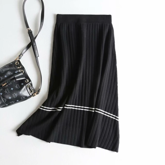 Jupe de printemps longue en tricot pour femmes, taille haute, Vintage, Beige, noir, collection 2020