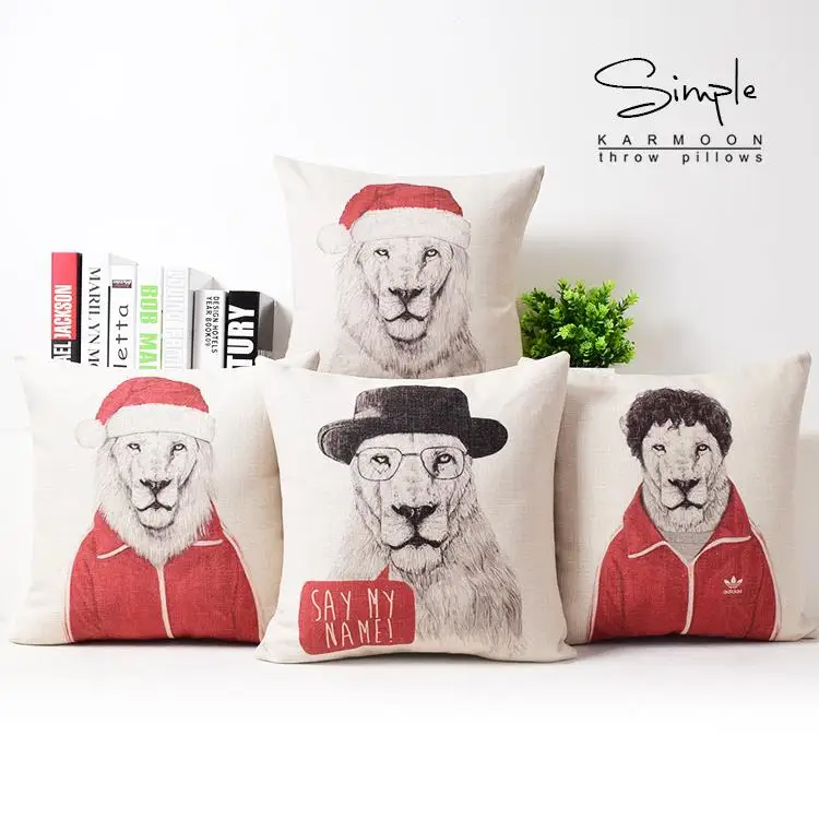  British Simple Retro Mr. Lion  pillow cover, Art Cartoon cushion cover, Linen pillowcase,sofa cushions home decorative Pillows