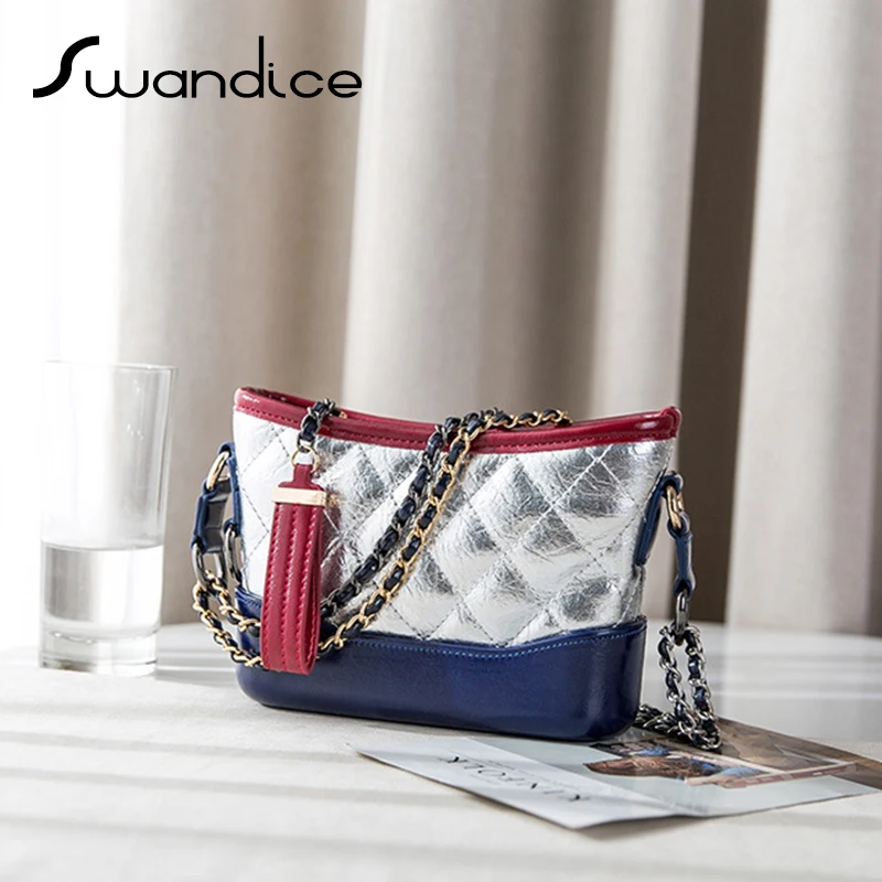 

High Quality Microfiber Leather Double Chain Quilted Plaid Hobos Shoulder Crossbody Messenger Bags Back Pack Women Handbags Mini