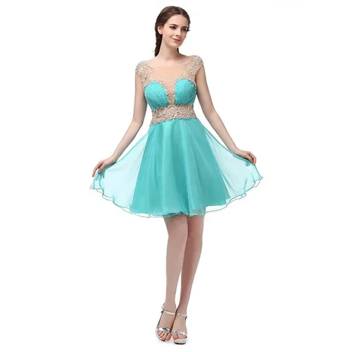 Сексуальная Иллюзия платье для выпускного вечера короткое платье с украшением в виде кристаллов бисера шифон Короткие вечерние платья 8th класс вечерние платья SD350 - Цвет: Mint