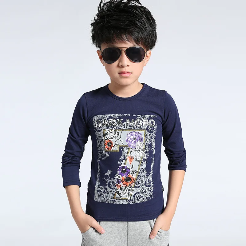 Cotton Big Boy Long Sleeves Children's T Shirts For Boys Tops Tee Seven