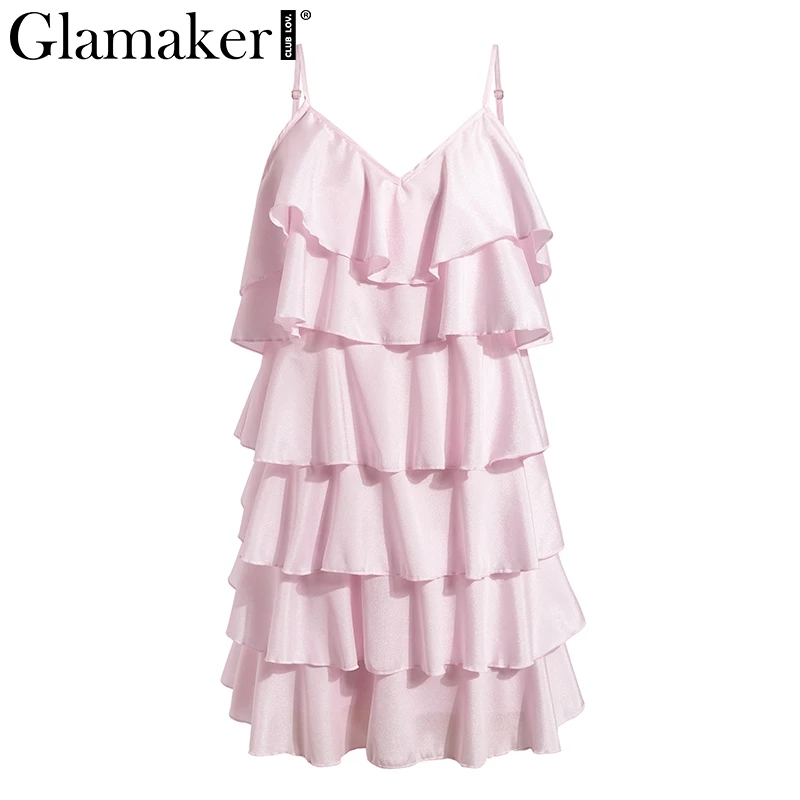 Glamaker, гофрированное шифоновое облегающее синее платье, женское короткое пляжное розовое платье с открытой спиной, элегантный сексуальный женский летний мини-платье для вечеринки - Цвет: Pale pink