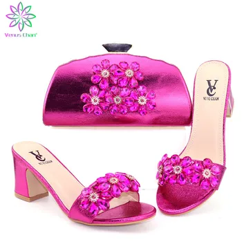 

New Arrival Italian Ladies Shoes and Bags To Match Set Decorated with Rhinestone Women Italian African Party Pumps Shoes and Bag