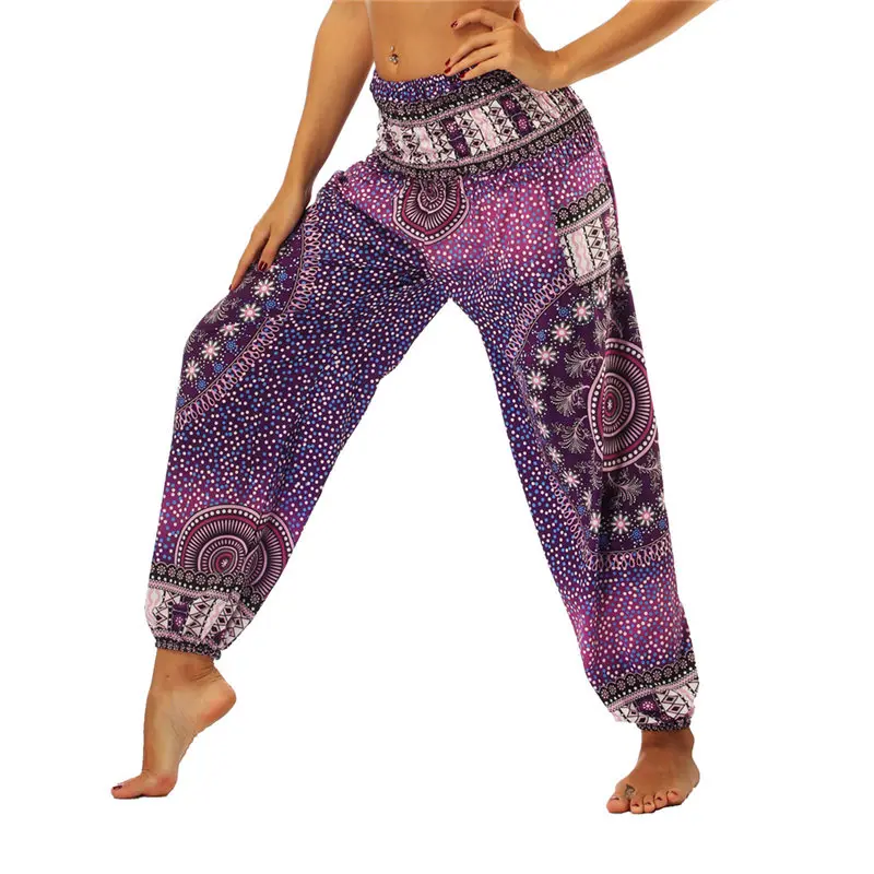 

Women Harem Pants Sarouel Female Bohemian Chic Gypsy Print Hip Hop Trousers High Waist Elastic Hippie Pants Summer Sports Wear